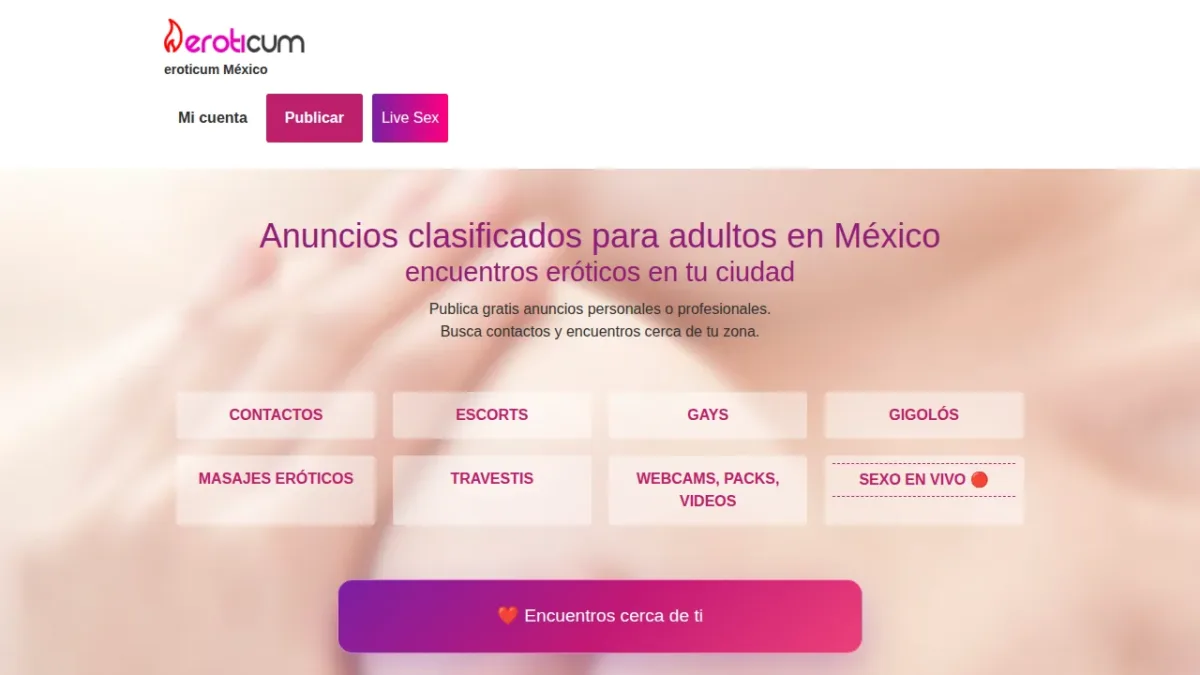 Captura de la página de inicio de Eroticum México