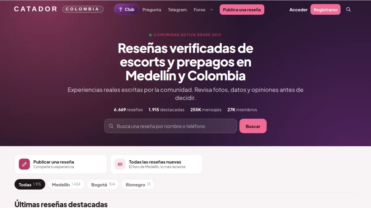 Captura de la página de inicio de Catador Colombia