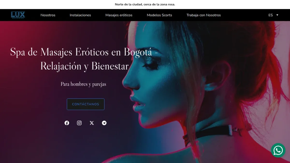 Captura de la página de inicio de Lux Spa