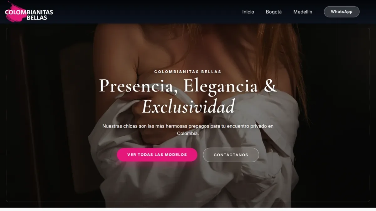 Captura de la página de inicio de Colombianitas Bellas