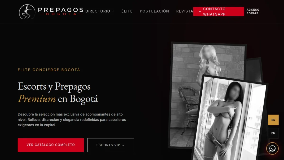 Captura de la página de inicio de Escorts Bogotá VIP