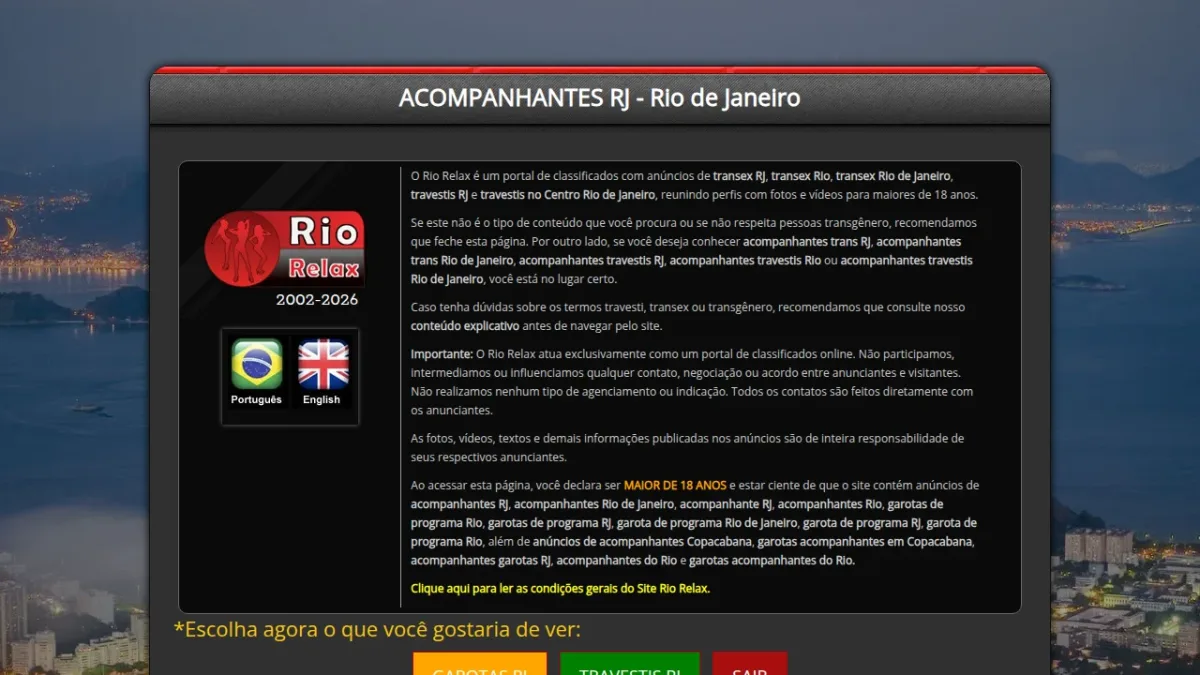Captura de la página de inicio de Riorelax