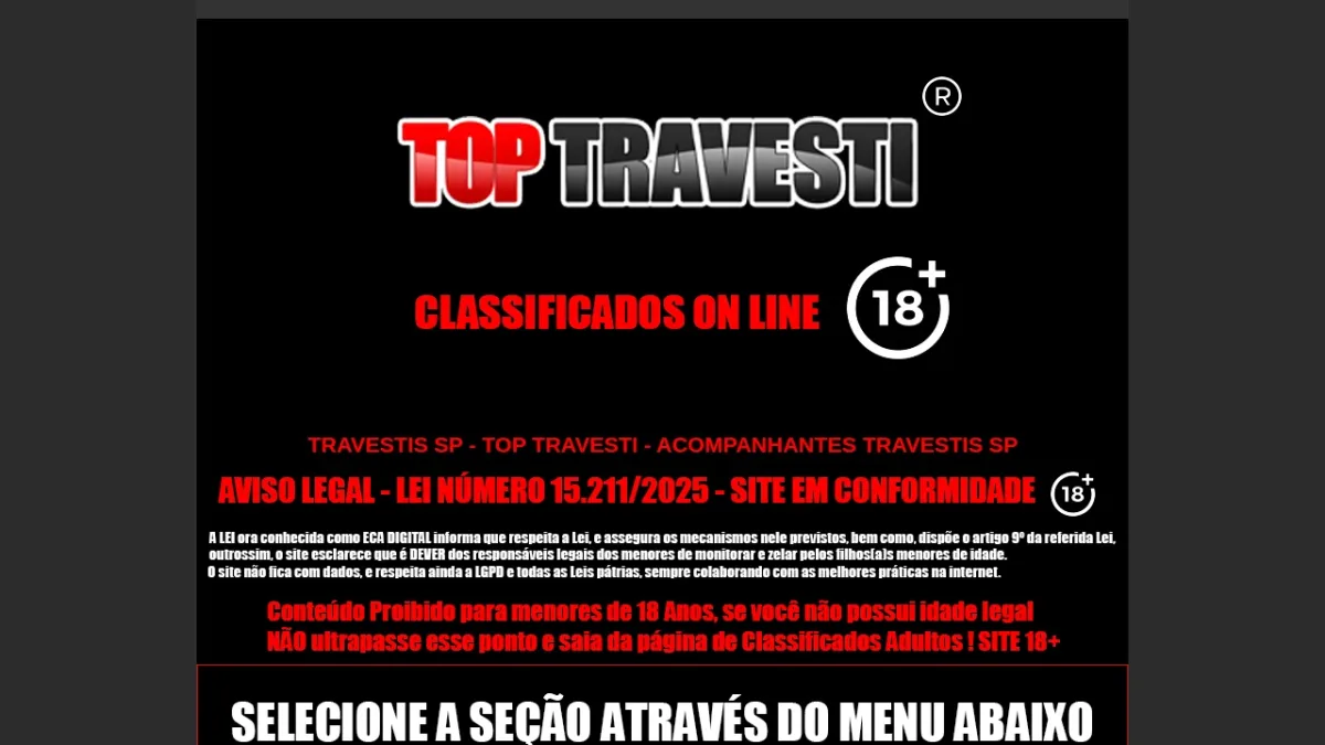 Captura de la página de inicio de Top Travesti