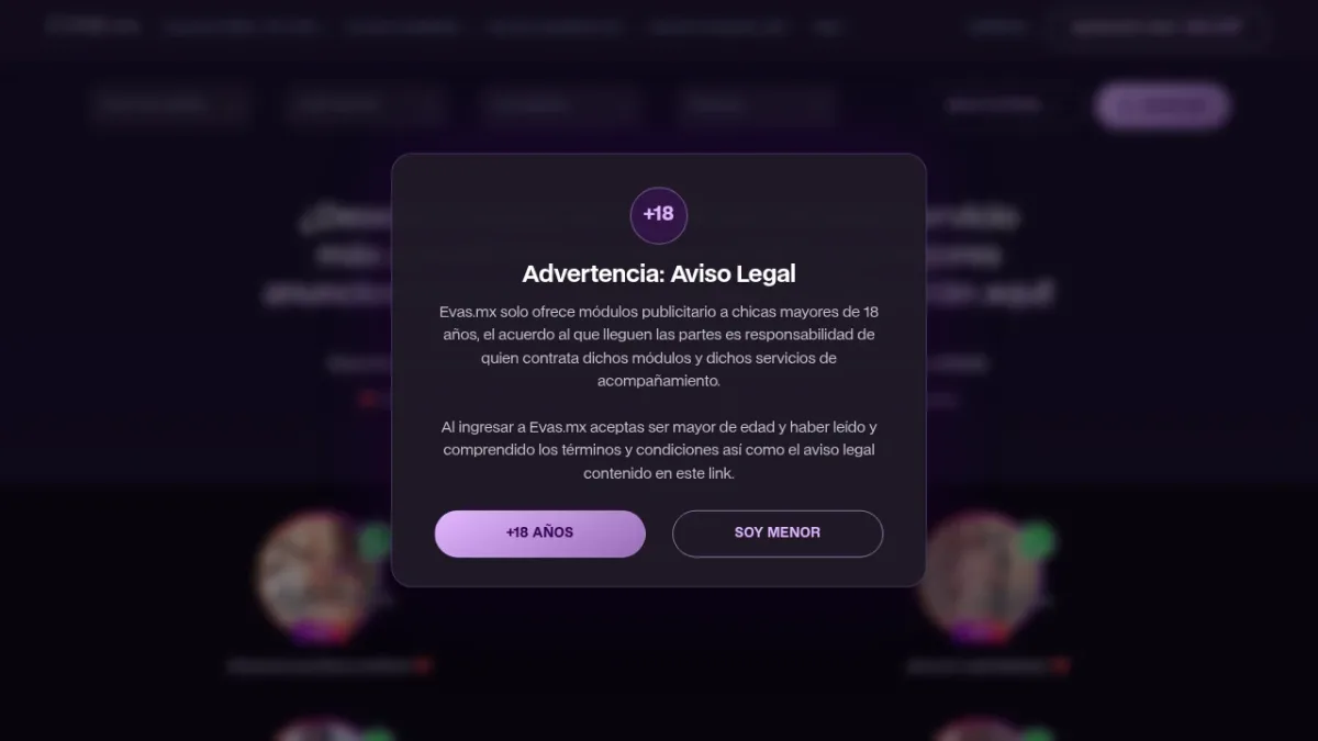Captura de la página de inicio de Evas MX